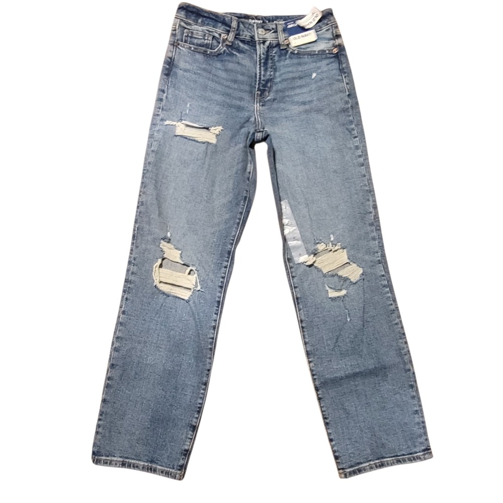 NWT Old Navy High-Rise OG Loose Jeans Sz 4 High-Waisted Distressed 28x29